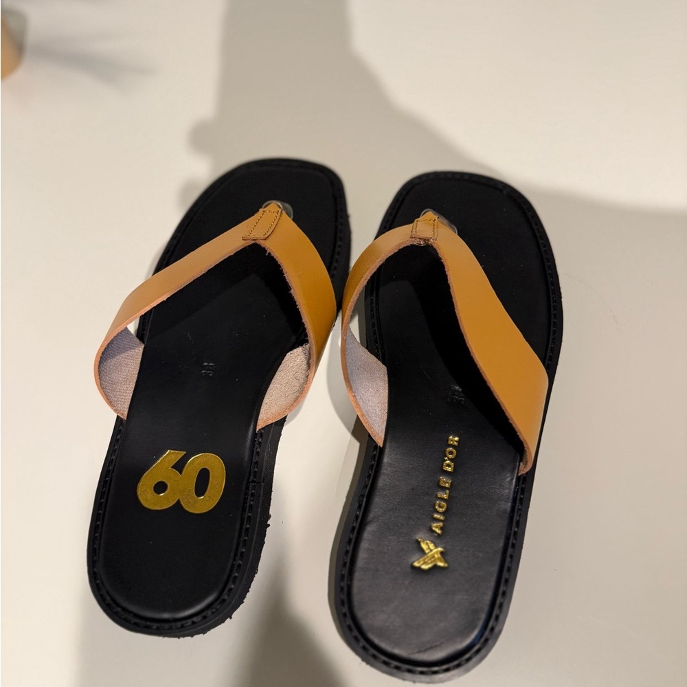 Black and Orange Slide Sandals with Bold GeniunLeather Design